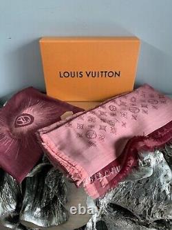 LOUIS VUITTON Pink Cashmere Scarf Mauve Rose Monogram Pareo Shawl RARE NEW 58x74