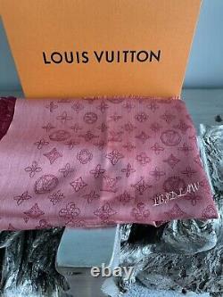 LOUIS VUITTON Pink Cashmere Scarf Mauve Rose Monogram Pareo Shawl RARE NEW 58x74