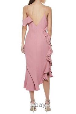 La MAISON TALULAH Rose Tan Pink Gold Beaded Rare Beauty Ruffle Midi Dress L 8/10