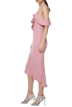 La MAISON TALULAH Rose Tan Pink Gold Beaded Rare Beauty Ruffle Midi Dress L 8/10