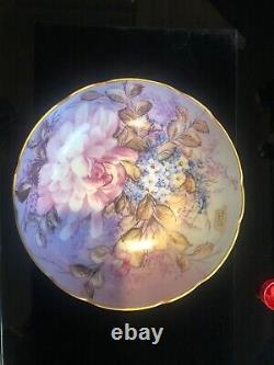 Limoges Bowl France 6.5 Scalloped Gold Rim Pink Rose Signed Hand Painted Rare