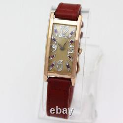 Longines 9L RARE Ruby & Diamond Dial Solid 14K Rose Gold Wristwatch ca. 1930's