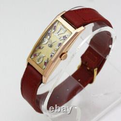 Longines 9L RARE Ruby & Diamond Dial Solid 14K Rose Gold Wristwatch ca. 1930's