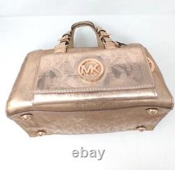 MICHAEL KORS Pink Bag Grayson Satchel Mirror Rose Gold Fulton Wallet Set Rare
