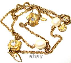 MINT RARE Givenchy Vintage Pearl Rose Beads Necklace 35 Gold Tone Runway