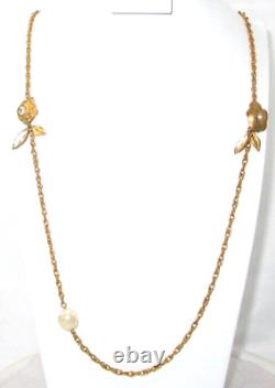 MINT RARE Givenchy Vintage Pearl Rose Beads Necklace 35 Gold Tone Runway