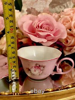 Meander BV Porcelain Pink Teacup Tea Cup Pink Cabbage Roses Pink Rim Lovely Rare