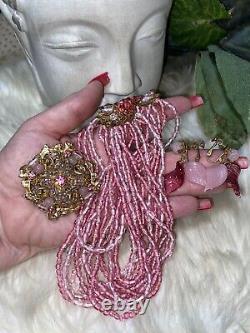 Miriam Haskell Rare Book Piece Pink Rose Glass Necklace Brooch Earring Set! MINT