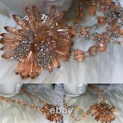 Miriam Haskell Rare Dusty Rose Pink Glass Crystal Huge Necklace! Stunning! B19