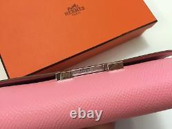 NEW Auth Hermes Constance Wallet clutch In RARE Rose Confetti Pink Epsom Leather