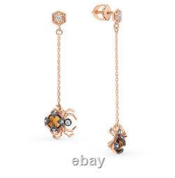 NEW Earrings Russian Gold Solid Rose Gold 14K 585 fine jewelry spider studs rare