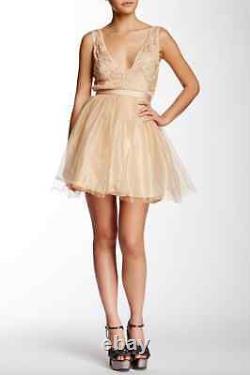 NEW Free People Deja Vu Embellished Mini Dress Rose Gold Tulle RARE! $300 Sz 10