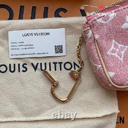 NEW LOUIS VUITTON Micro Pochette Chain Wallet Monogram Denim Rose Pink RARE