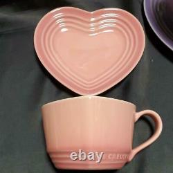NEW Le Creuset Heart Shaped Cup & Saucer Amethyst Rose Quartz Mug RARE Japan F/S