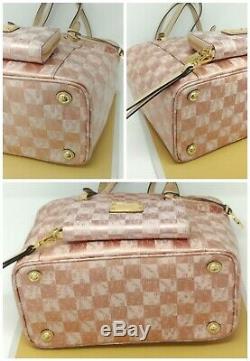 NEW Michael Kors ROSE GOLD Checkerboard Jet Set Tote & Multifunction WalletRare