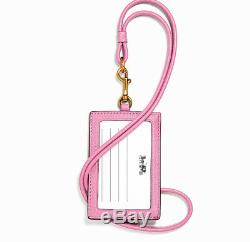 NWT Coach ID Lanyard RARE Rose Pink Badge Holder Credit Card Pass Case F 32455