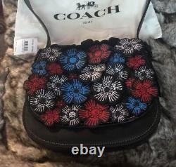 NWT Coach Tea Rose Applique Leather Flower Saddle 23 Crossbody Bag 38195 RARE