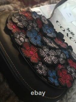 NWT Coach Tea Rose Applique Leather Flower Saddle 23 Crossbody Bag 38195 RARE