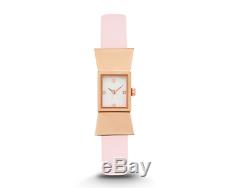 NWT Kate Spade Rose Gold Tone Bow Carlyle Blush Pink Leather Strap Watch! RARE