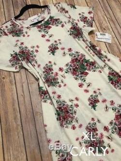 NWT LuLaRoe XL CARLY DRESS WHITE PINK RED ROSES FLORAL GORGEOUS RARE EASTER