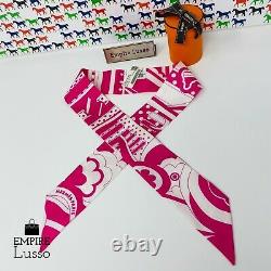 New Hermes Twilly Twill Faubourg Rainbow Rd Rose Vif Blanc Hot Pink White Rare