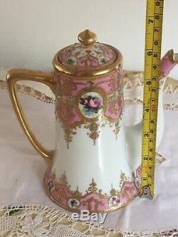 Noritake Pink Roses Rosebuds Encrusted With Gold Teapot Coffee Pot Small Rare