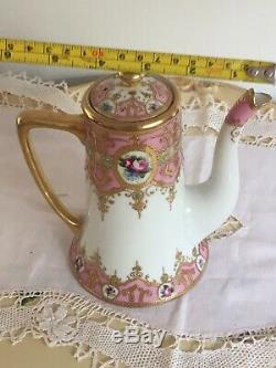 Noritake Pink Roses Rosebuds Encrusted With Gold Teapot Coffee Pot Small Rare
