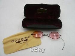 Oliver Peoples Rare Vintage Tiny Oval Rose Colored Wire Framed Spectacles w Case
