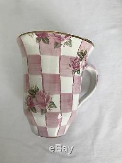 One MACKENZIE-CHILDS Pottery Pink Rose Petal Honeymoon CHECK Mug Cup VERY RARE