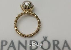 PANDORA 14K GOLD ROSE PEARL DIAMOND RING NEW 150110P RARE Retired 6.5 53 585