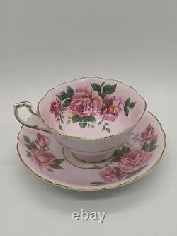 PARAGON PINK Floating Cabbage Rose Tea Cup & Saucer Set Rare Mint Antique