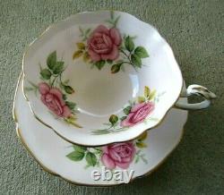 PARAGON Pink Cabbage Roses Teacup and Saucer Set RARE Six Roses Vintage Stunning