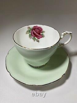 PARAGON Tea Cup & Saucer Set Pale Blue Green Gold Cabbage Rose and Violets Rare
