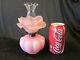 Pink Satin Miniature Oil Lamp Cased Glass Rose Shade Vintage 8 T Rare Flower