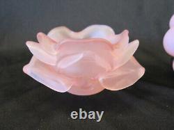 PINK SATIN Miniature Oil Lamp Cased Glass ROSE SHADE Vintage 8 t RARE Flower