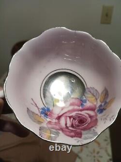 Paragon Cabbage Rose Pink Platinum Center Double Warrant Tea Cup Saucer RARE
