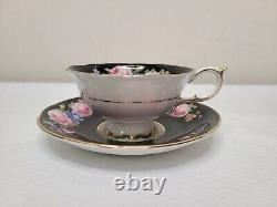Paragon Pink Rose On Black Colorway Double Warrant 1940s Rare Cup & Saucer Set