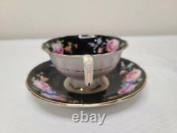 Paragon Pink Rose On Black Colorway Double Warrant 1940s Rare Cup & Saucer Set