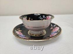 Paragon Pink Rose On Black Colorway Double Warrant 1940s Rare Cup & Saucer Set