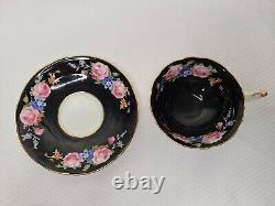 Paragon Pink Rose On Black Colorway Double Warrant 1940s Rare Cup & Saucer Set