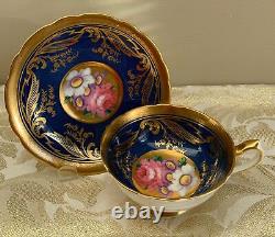 Paragon Rare Pattern Lavish Gold, Blue, Pink Cabbage Rose & Floral Cup & Saucer