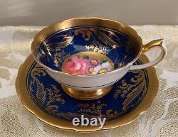 Paragon Rare Pattern Lavish Gold, Blue, Pink Cabbage Rose & Floral Cup & Saucer