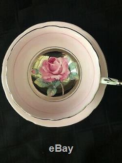 Paragon Tea Cup Saucer Rare Silver Platinum Pink Rose Double Warrant