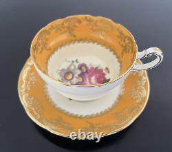 Paragon Tea Cup & Saucer True Orange Pink Rose Gold Trim Rare