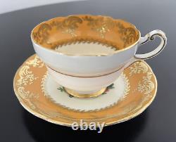 Paragon Tea Cup & Saucer True Orange Pink Rose Gold Trim Rare