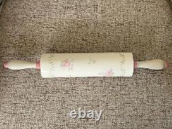 Pfaltzgraff Tea Rose Rolling Pin and Distressed Wooden Holder RARE