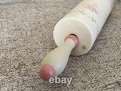 Pfaltzgraff Tea Rose Rolling Pin and Distressed Wooden Holder RARE