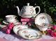 Pink & Gold Roses English Tea Set Teapot Teacups Saucers Plates Vintage Euc Rare