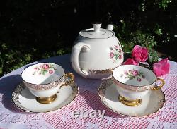 Pink & Gold ROSES English Tea Set Teapot teacups saucers plates Vintage EUC RARE