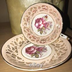 Pink Paragon Rose Teacup And Saucer Gold Leaf Trim Rare, Registered